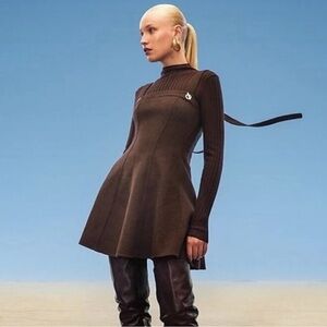 Cult Gaia X GAP Square Neckline Wool Mini Dress Brown Size 8